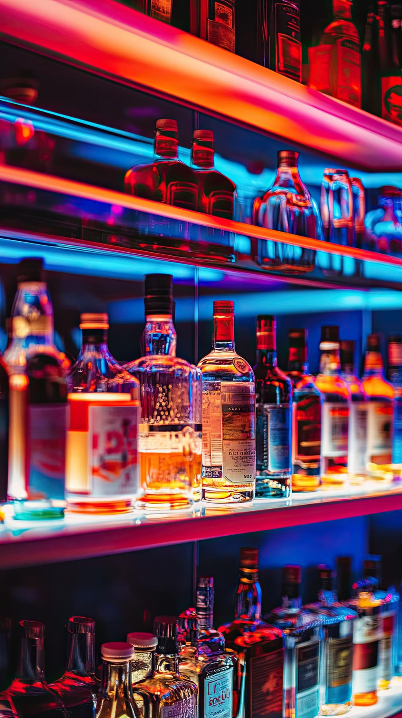 Estantería de botellas en un bar